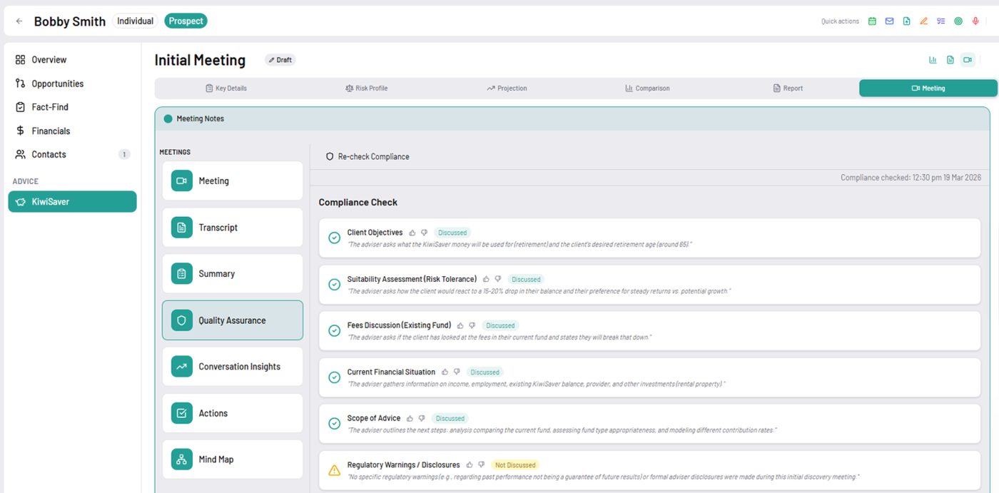 Compliance monitoring — quality assurance compliance check in Adiso